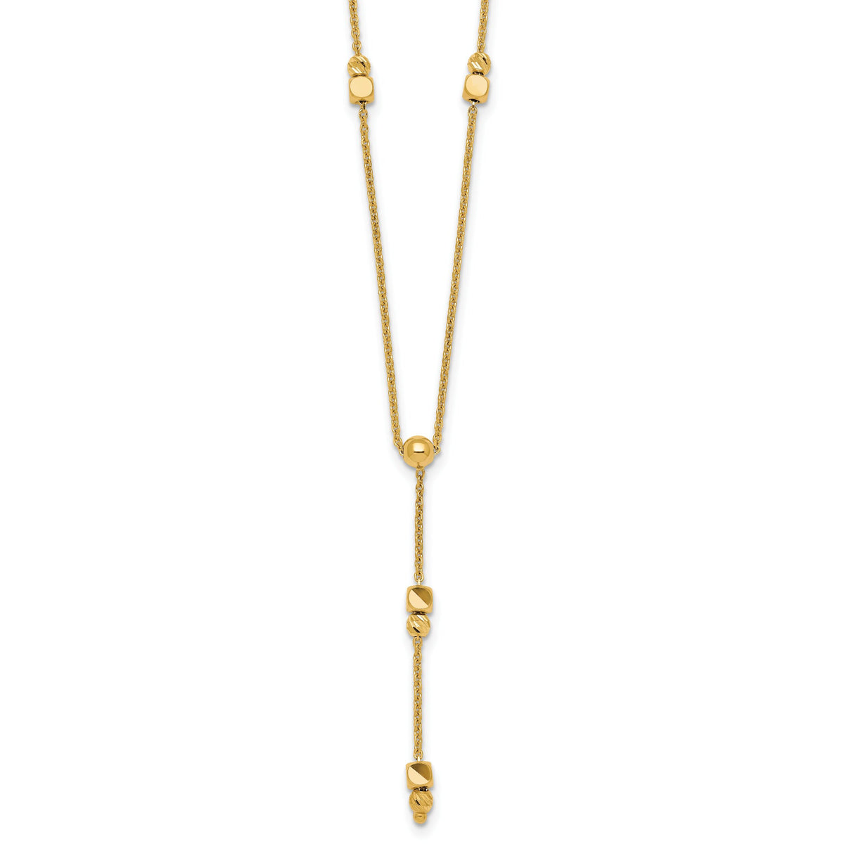 14K Polished Diamond-cut & Beaded Lariat 16in w/2in Ext Necklace-SF3276-16