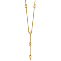 14K Polished Diamond-cut & Beaded Lariat 16in w/2in Ext Necklace-SF3276-16