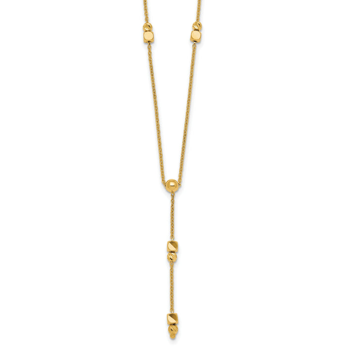 14K Polished Diamond-cut & Beaded Lariat 16in w/2in Ext Necklace-SF3276-16