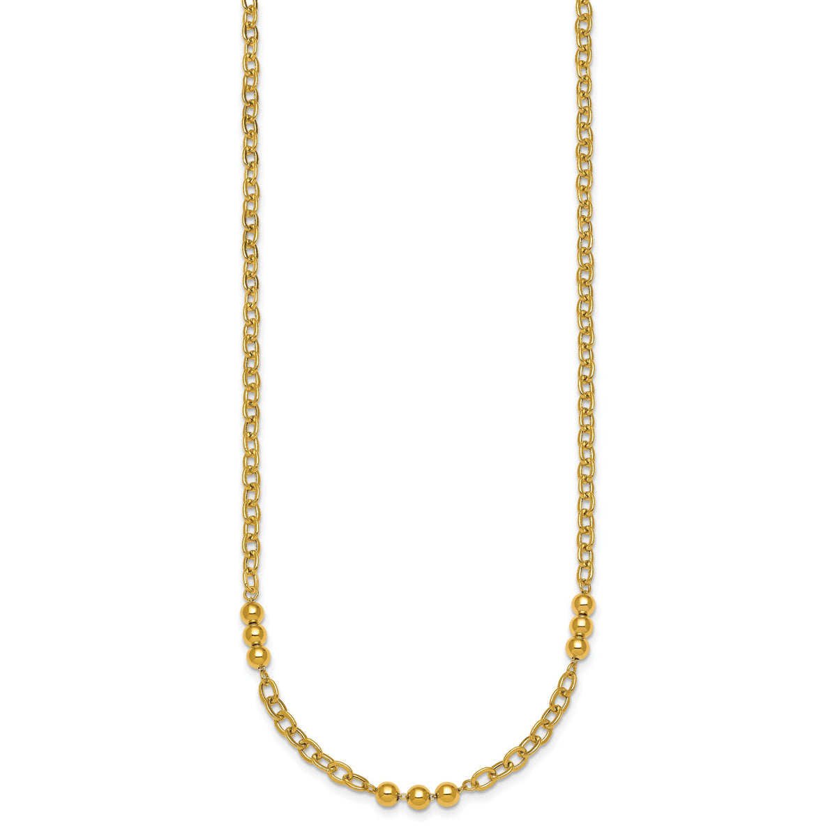14K Polished 18in Fancy Beaded Cable Link Necklace-SF3277-18