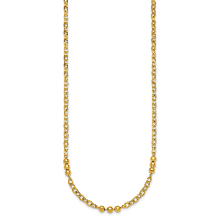 14K Polished 18in Fancy Beaded Cable Link Necklace-SF3277-18