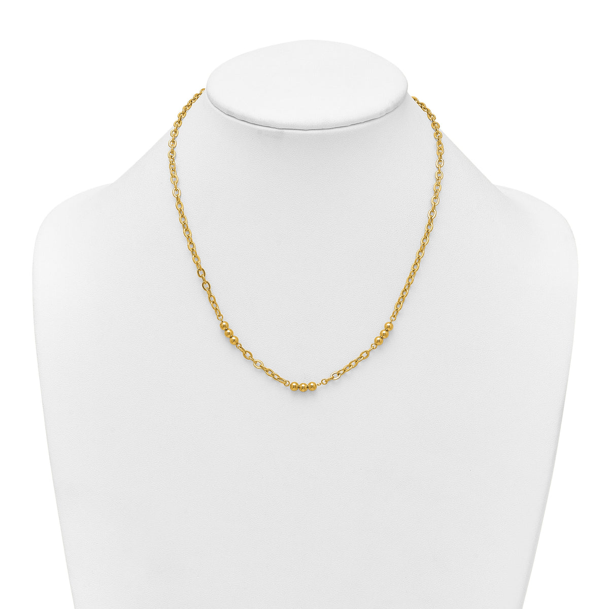 14K Polished 18in Fancy Beaded Cable Link Necklace-SF3277-18