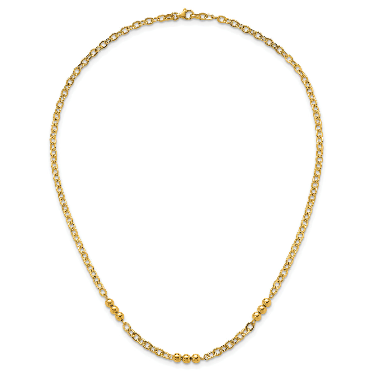 14K Polished 18in Fancy Beaded Cable Link Necklace-SF3277-18