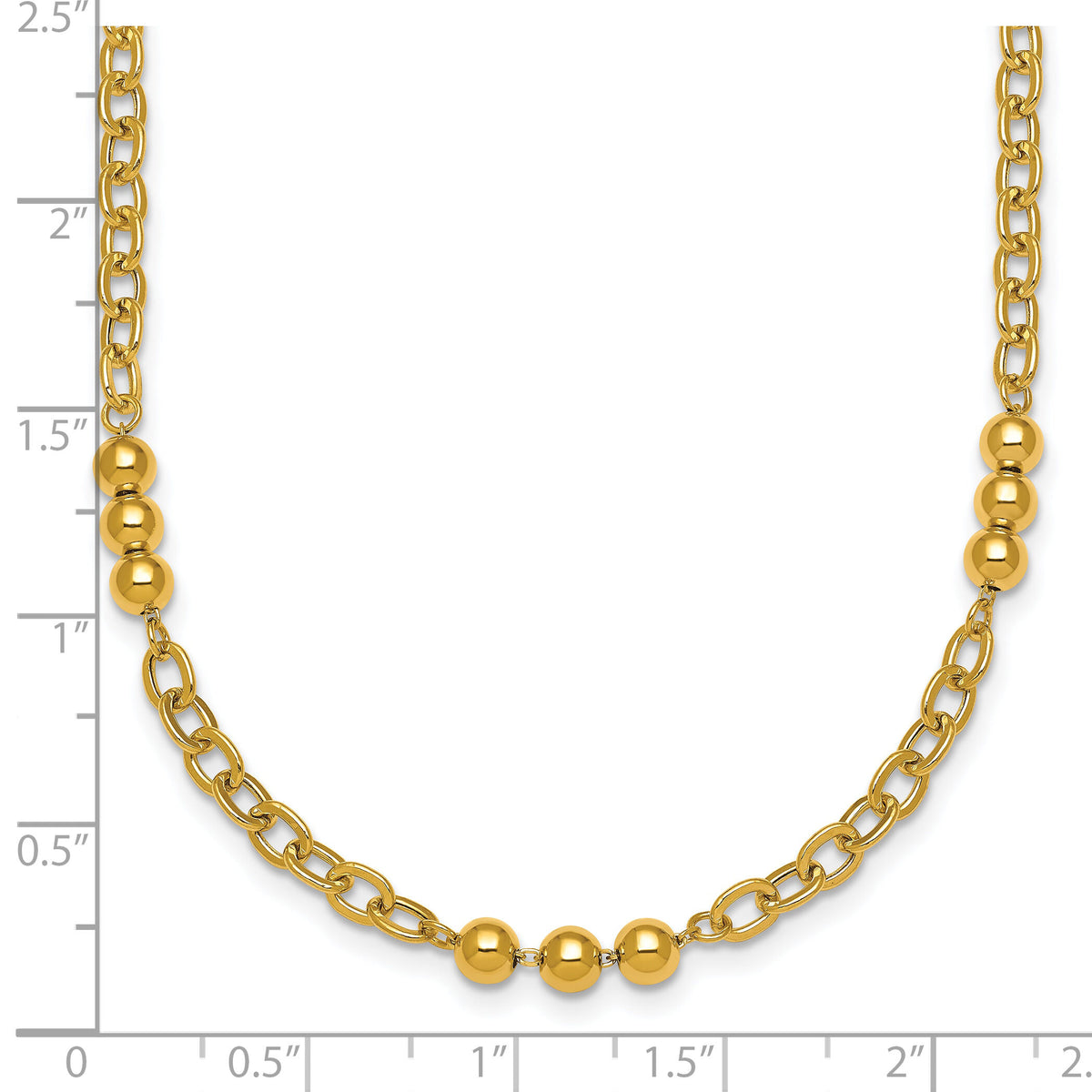 14K Polished 18in Fancy Beaded Cable Link Necklace-SF3277-18