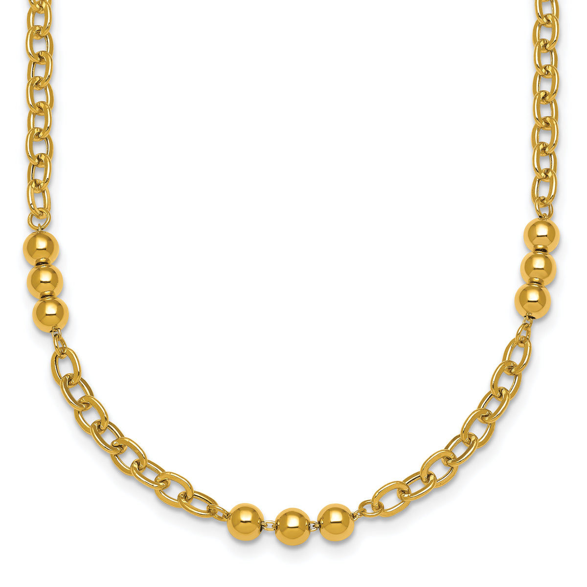 14K Polished 18in Fancy Beaded Cable Link Necklace-SF3277-18