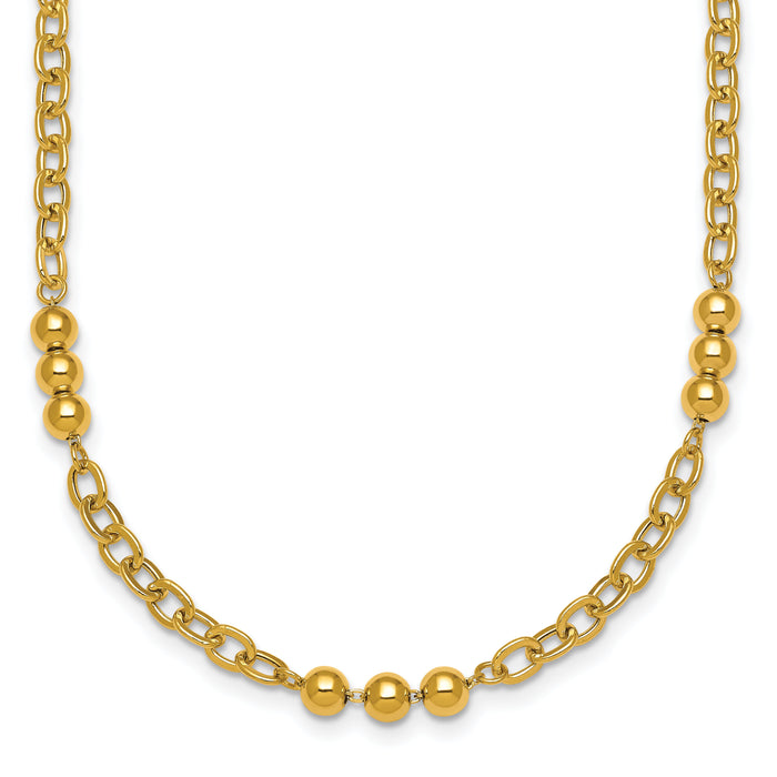 14K Polished 18in Fancy Beaded Cable Link Necklace-SF3277-18
