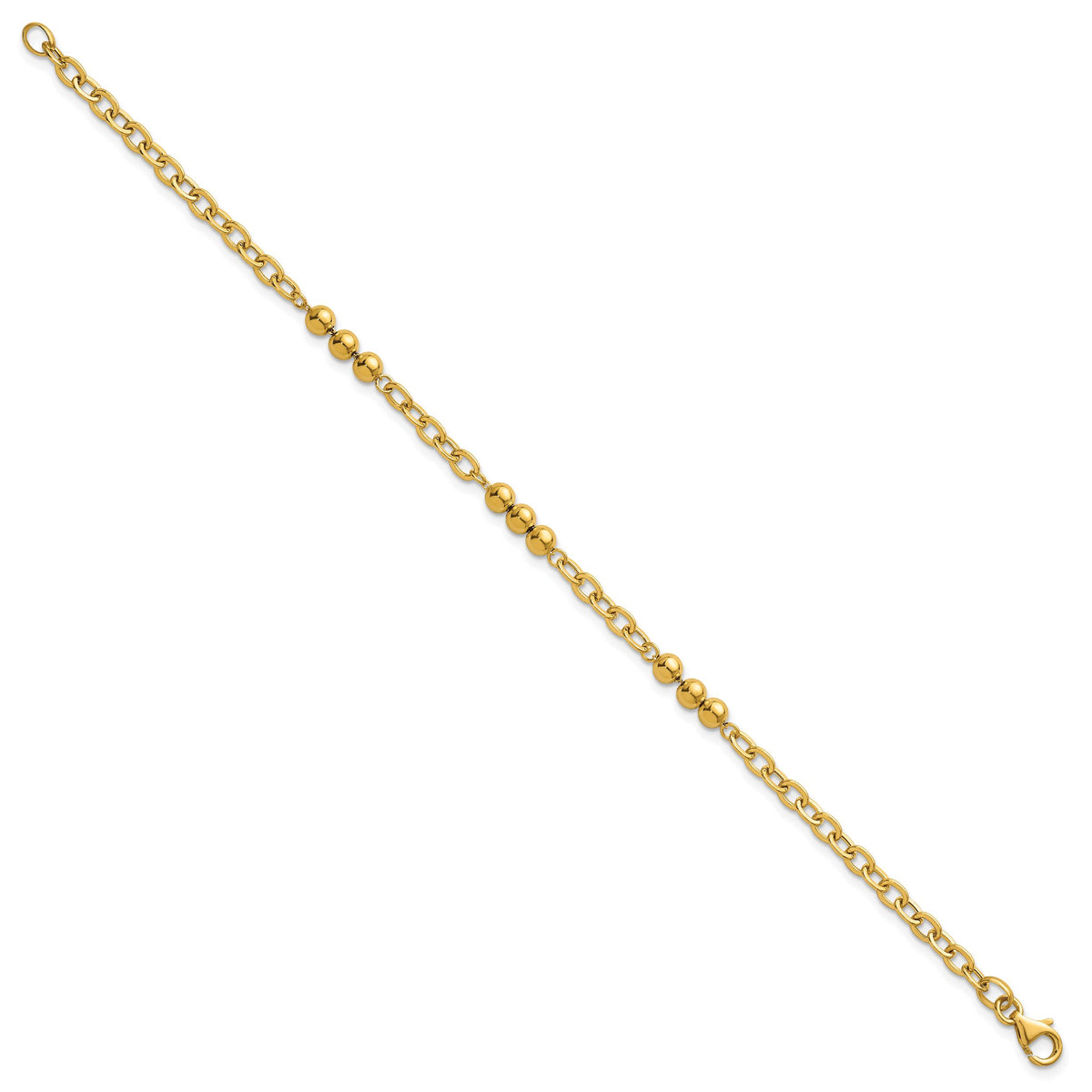 14K Polished 7.5in Fancy Beaded Cable Link Bracelet-SF3277-7.5