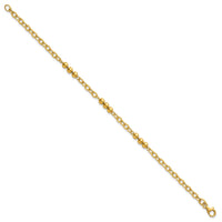 14K Polished 7.5in Fancy Beaded Cable Link Bracelet-SF3277-7.5