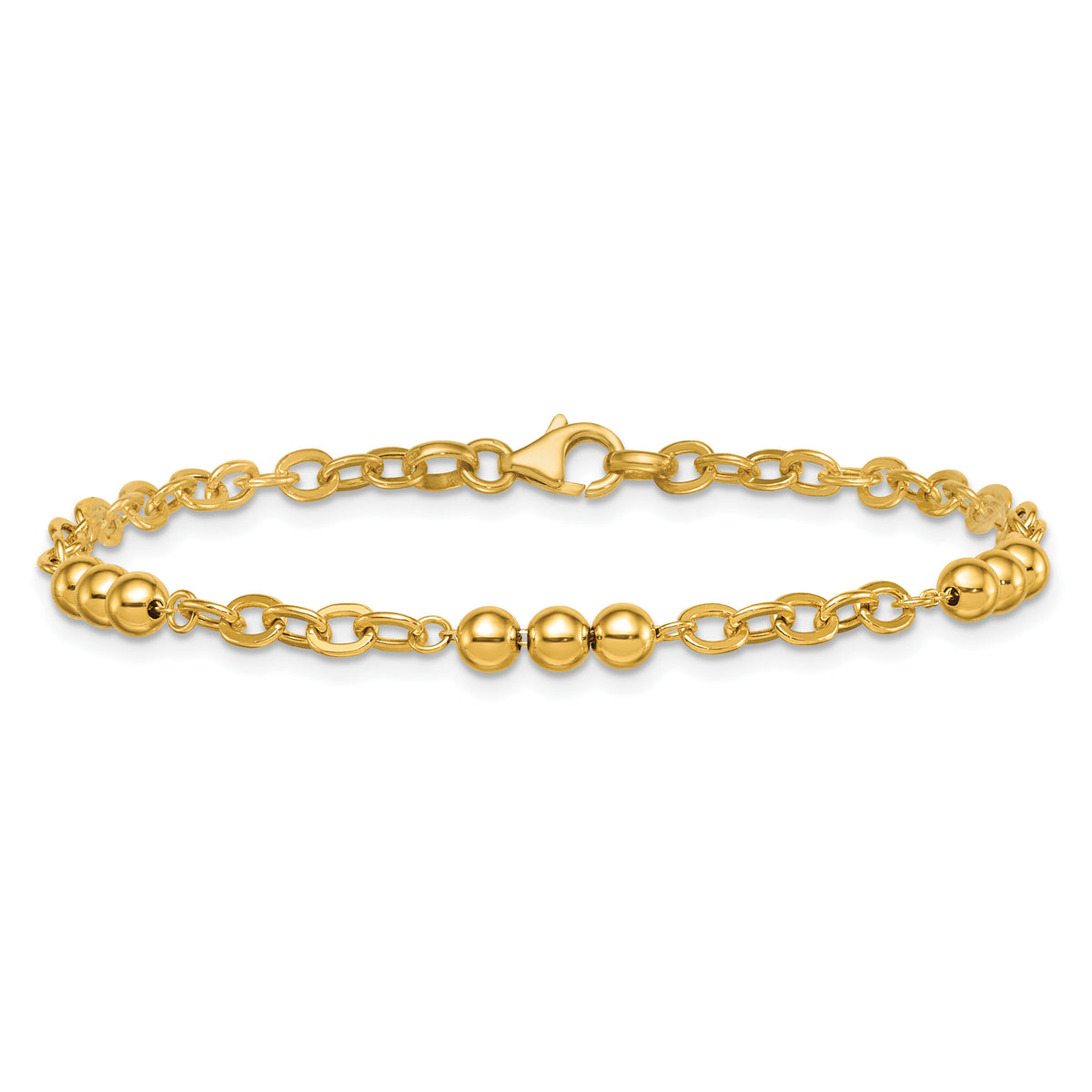14K Polished 7.5in Fancy Beaded Cable Link Bracelet-SF3277-7.5
