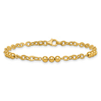 14K Polished 7.5in Fancy Beaded Cable Link Bracelet-SF3277-7.5