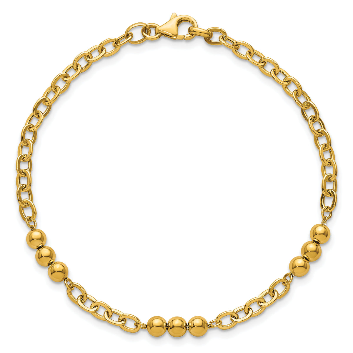 14K Polished 7.5in Fancy Beaded Cable Link Bracelet-SF3277-7.5