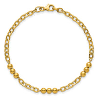 14K Polished 7.5in Fancy Beaded Cable Link Bracelet-SF3277-7.5