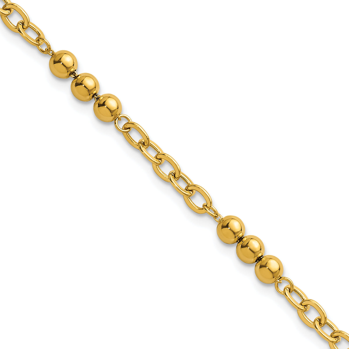 14K Polished 7.5in Fancy Beaded Cable Link Bracelet-SF3277-7.5