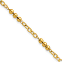 14K Polished 7.5in Fancy Beaded Cable Link Bracelet-SF3277-7.5