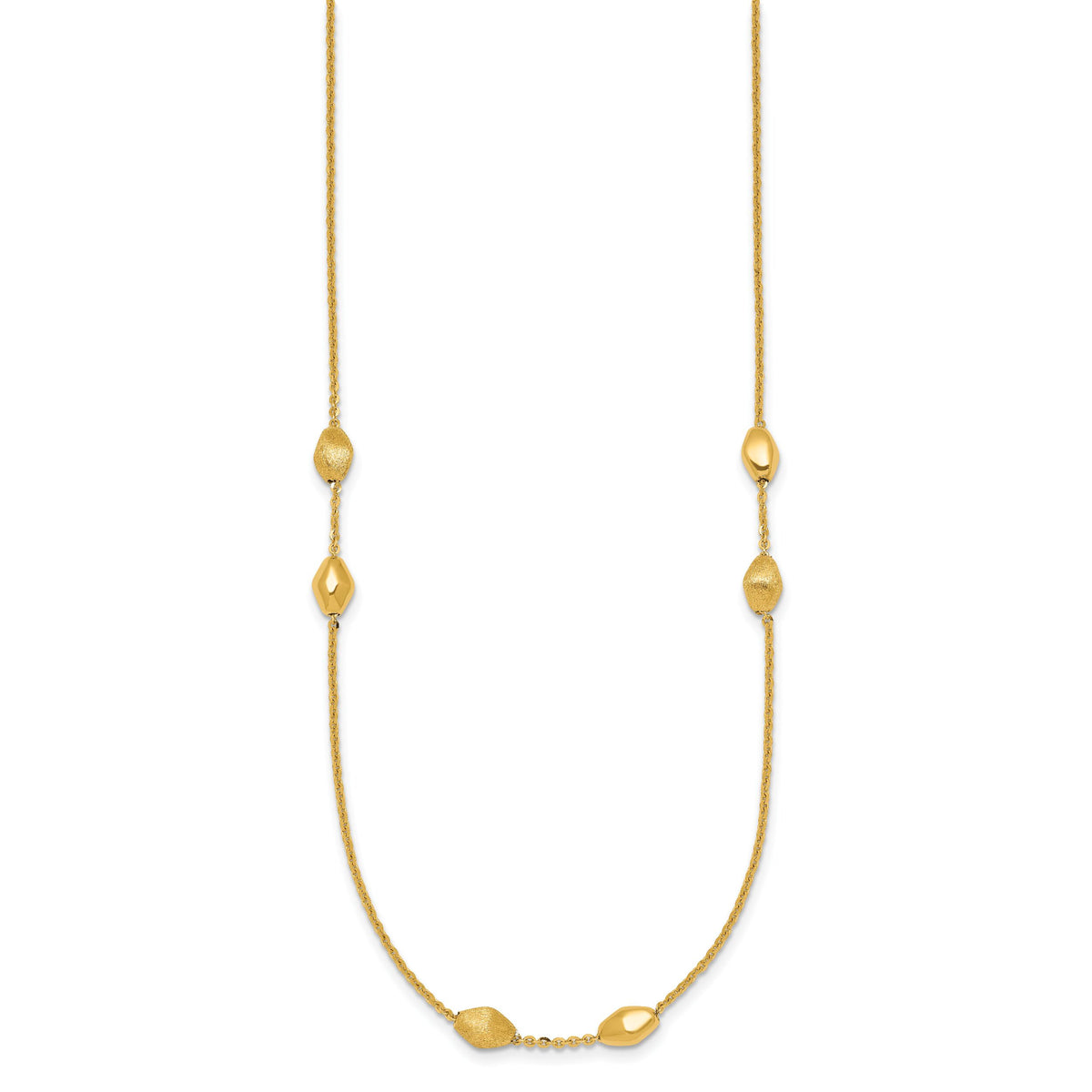 14K Polished and Brushed Beaded Station 24 Inch Necklace-SF3278-24