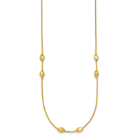 14K Polished and Brushed Beaded Station 24 Inch Necklace-SF3278-24