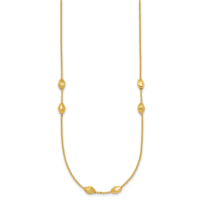 14K Polished and Brushed Beaded Station 24 Inch Necklace-SF3278-24