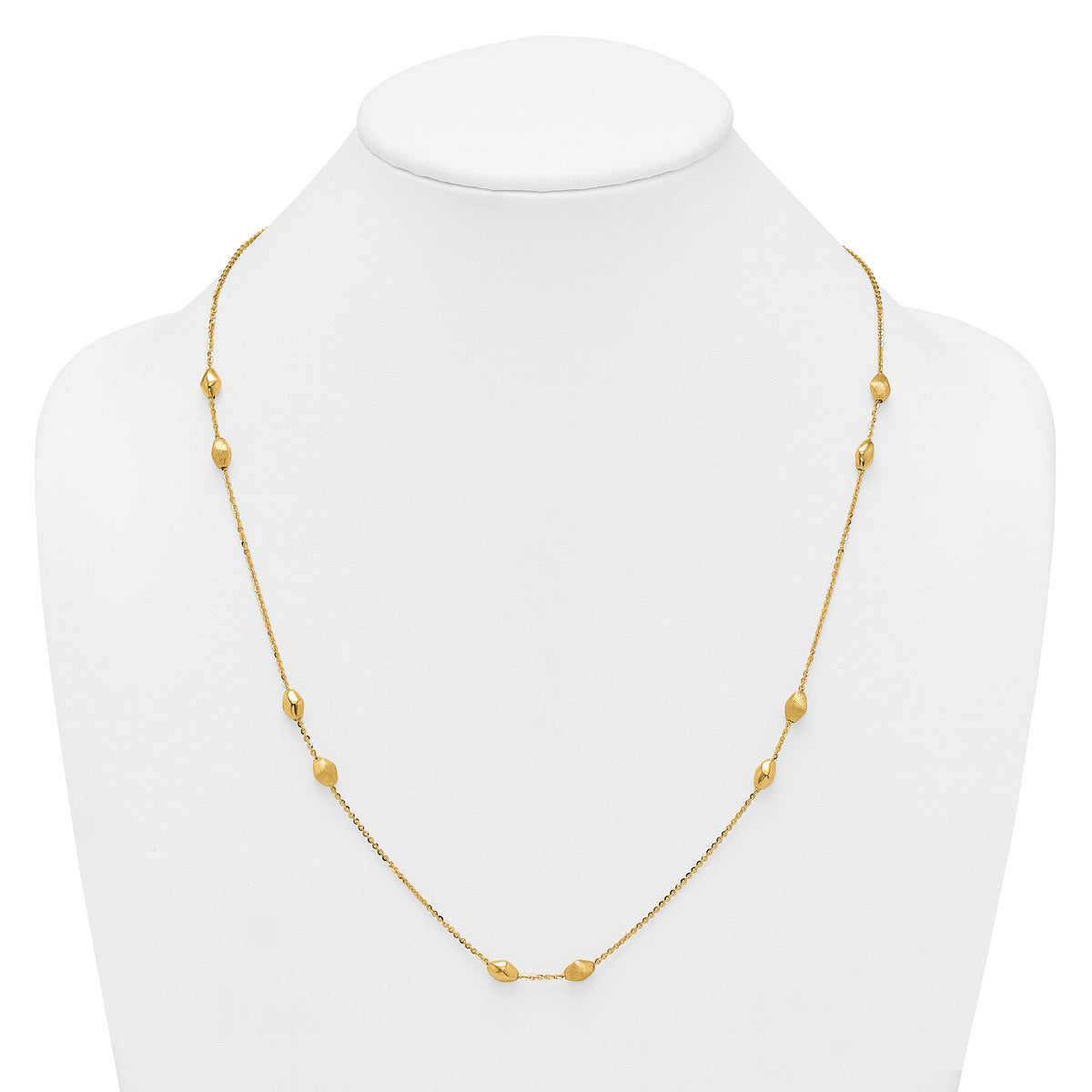 14K Polished and Brushed Beaded Station 24 Inch Necklace-SF3278-24