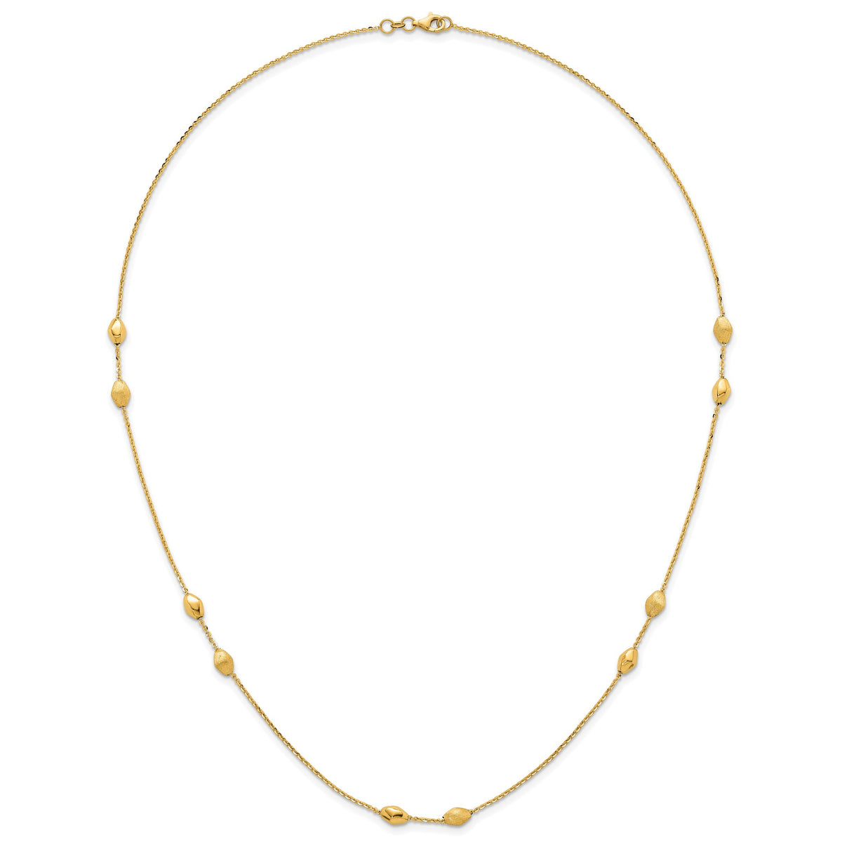 14K Polished and Brushed Beaded Station 24 Inch Necklace-SF3278-24