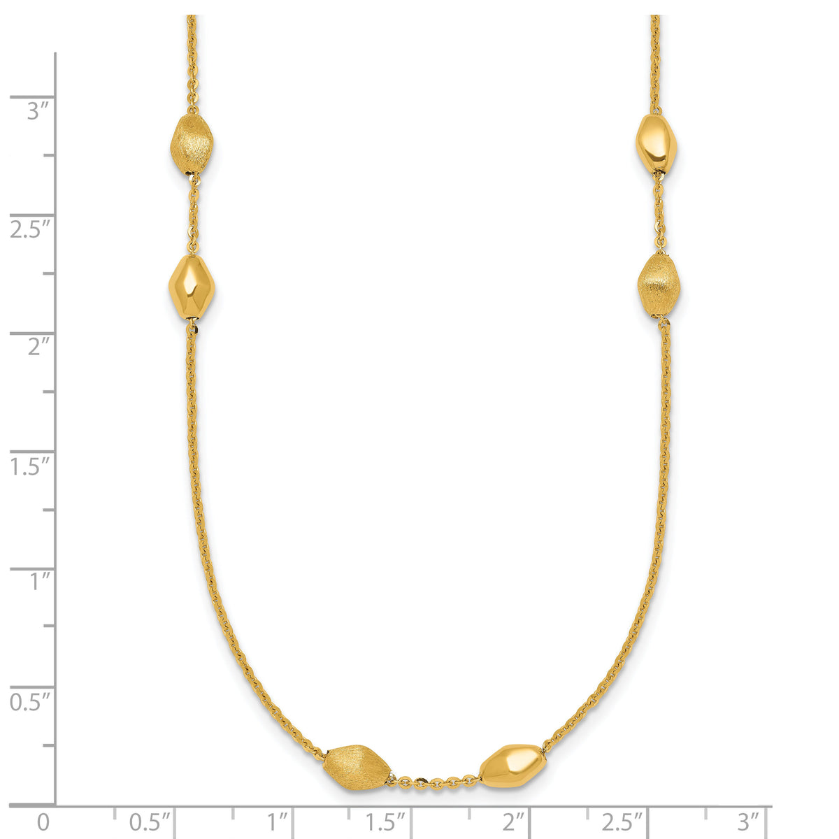 14K Polished and Brushed Beaded Station 24 Inch Necklace-SF3278-24