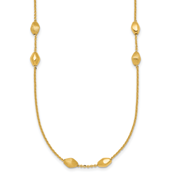 14K Polished and Brushed Beaded Station 24 Inch Necklace-SF3278-24