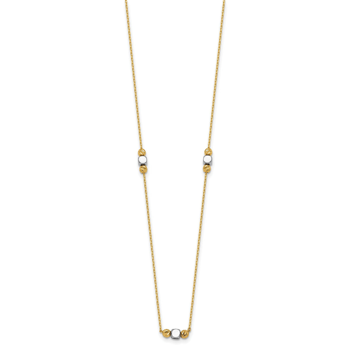14K Two-Tone Polished Diamond-cut Bead Fancy w/2in ext. Necklace-SF3279-16