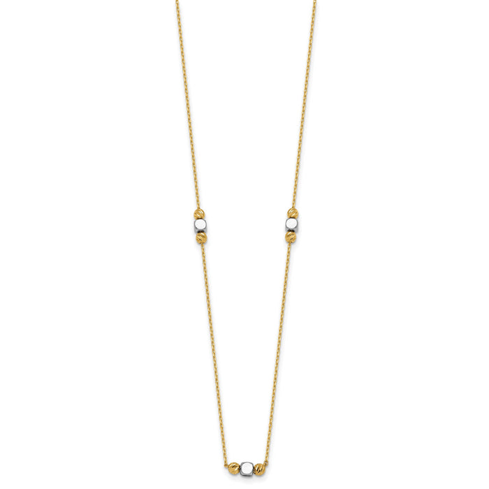 14K Two-Tone Polished Diamond-cut Bead Fancy w/2in ext. Necklace-SF3279-16
