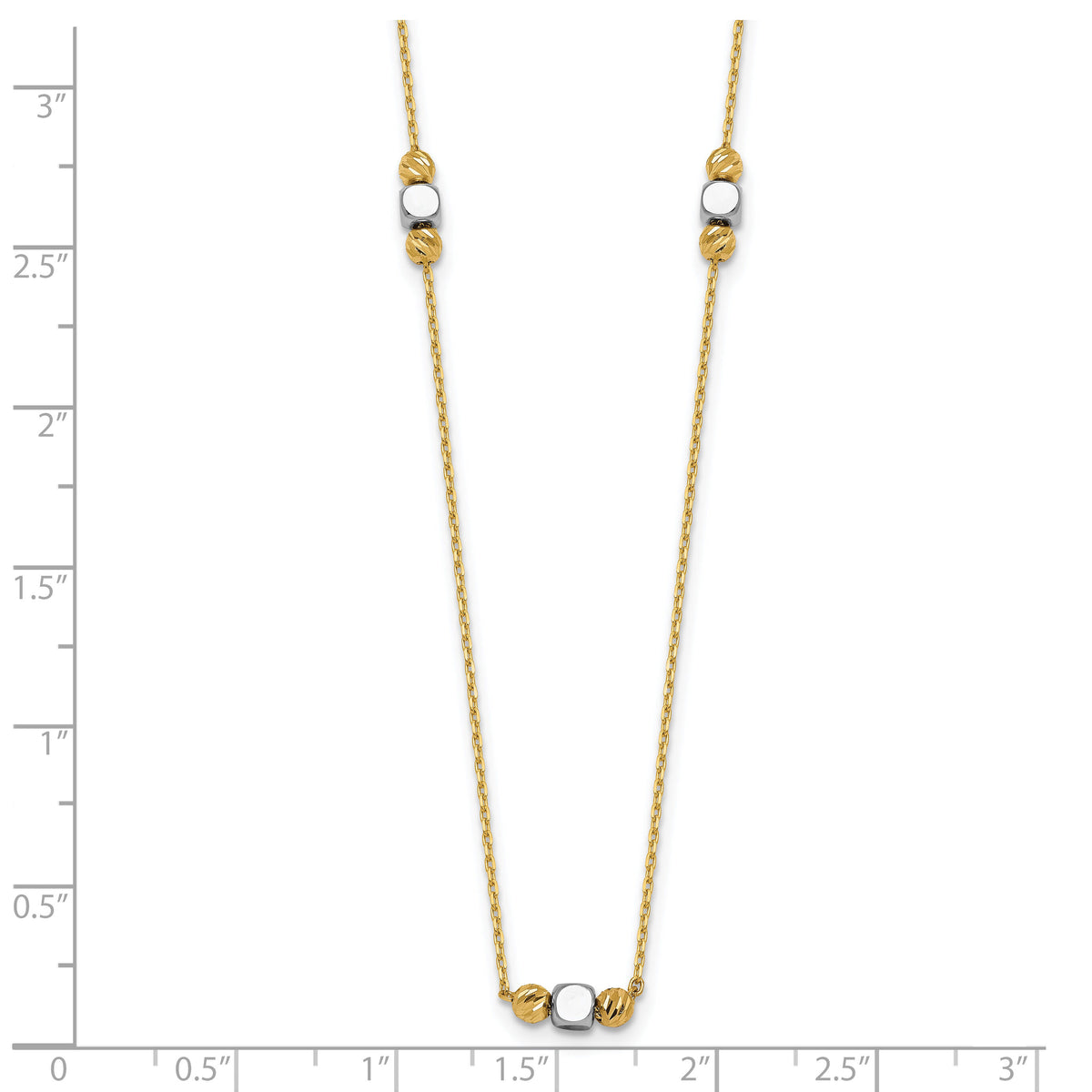 14K Two-Tone Polished Diamond-cut Bead Fancy w/2in ext. Necklace-SF3279-16
