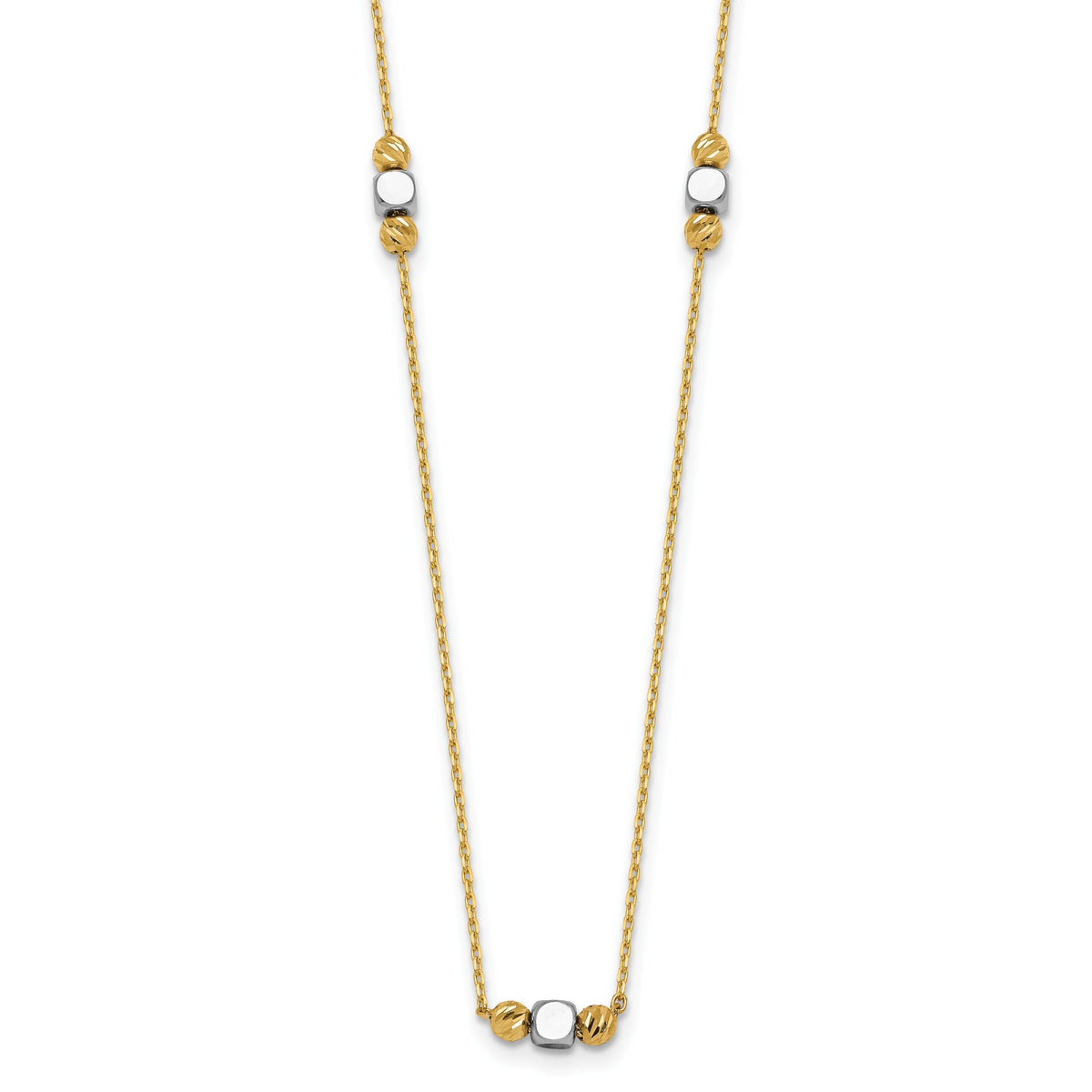 14K Two-Tone Polished Diamond-cut Bead Fancy w/2in ext. Necklace-SF3279-16