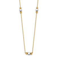 14K Two-Tone Polished Diamond-cut Bead Fancy w/2in ext. Necklace-SF3279-16