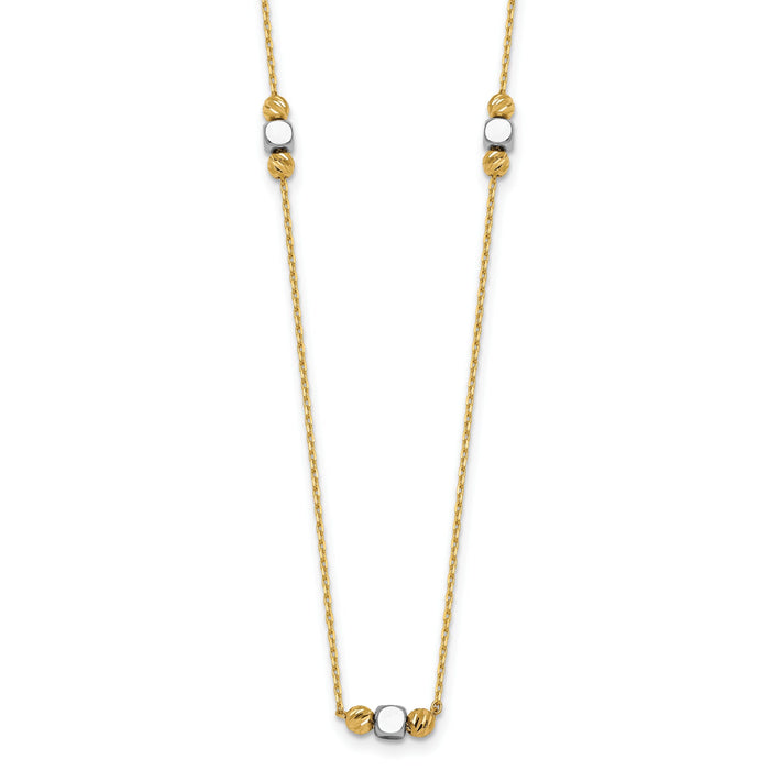 14K Two-Tone Polished Diamond-cut Bead Fancy w/2in ext. Necklace-SF3279-16