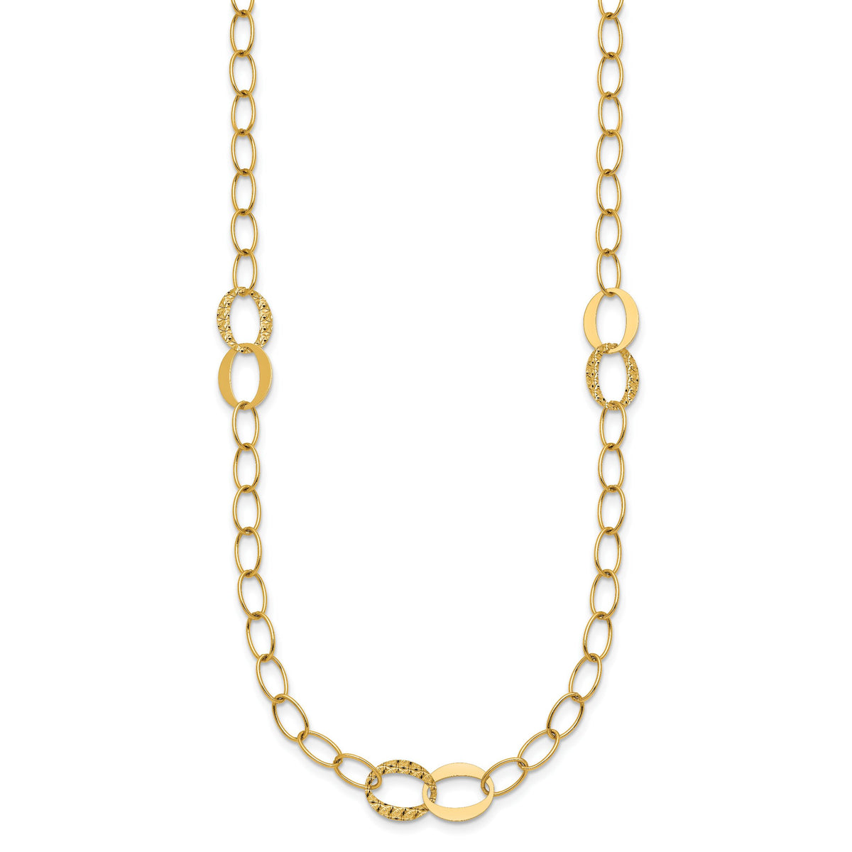 14k Polished and Diamond-cut Fancy Open Link 16.75in Necklace-SF3280-16.75
