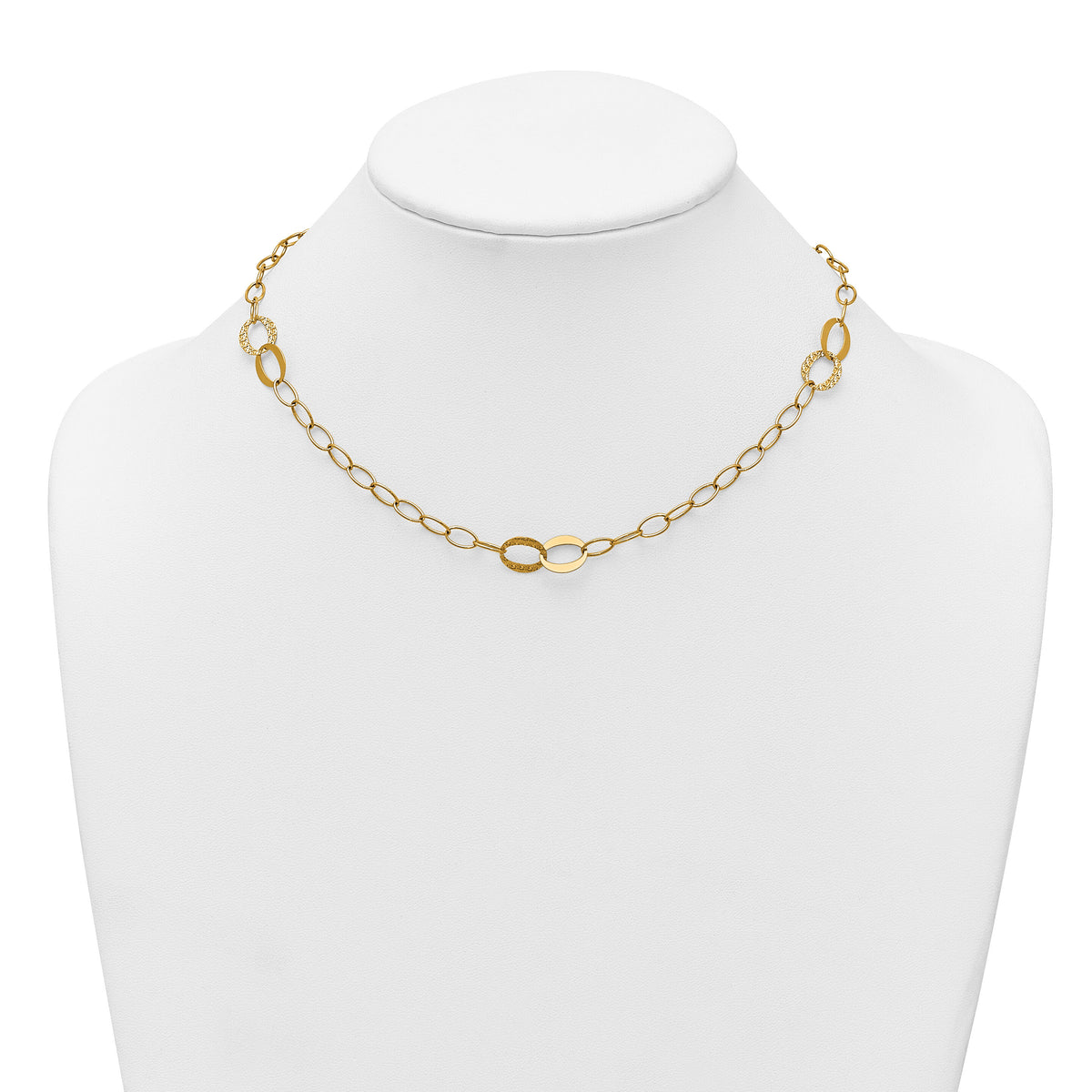 14k Polished and Diamond-cut Fancy Open Link 16.75in Necklace-SF3280-16.75