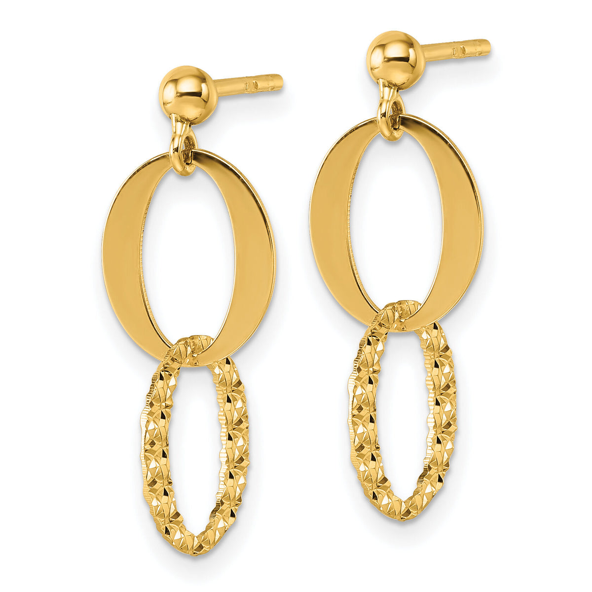 14k Polished and Textured Fancy Link Post Dangle Earrings-SF3280E