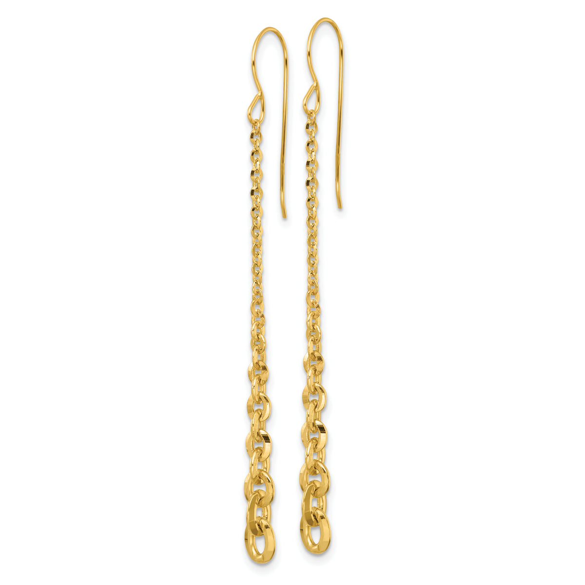 14k Polished Fancy Graduated Link Dangle Shepherd's Hook Earrings-SF3281E