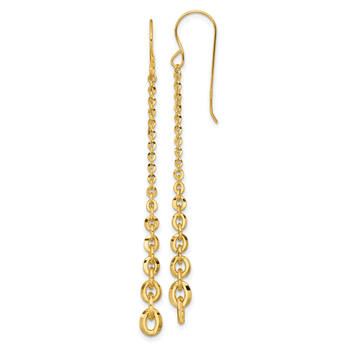 14k Polished Fancy Graduated Link Dangle Shepherd's Hook Earrings-SF3281E