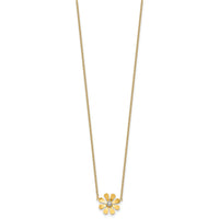 14k w/White Rhodium Polished Daisy 16in With 2in Ext Necklace-SF3282-16