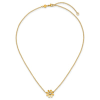 14k w/White Rhodium Polished Daisy 16in With 2in Ext Necklace-SF3282-16