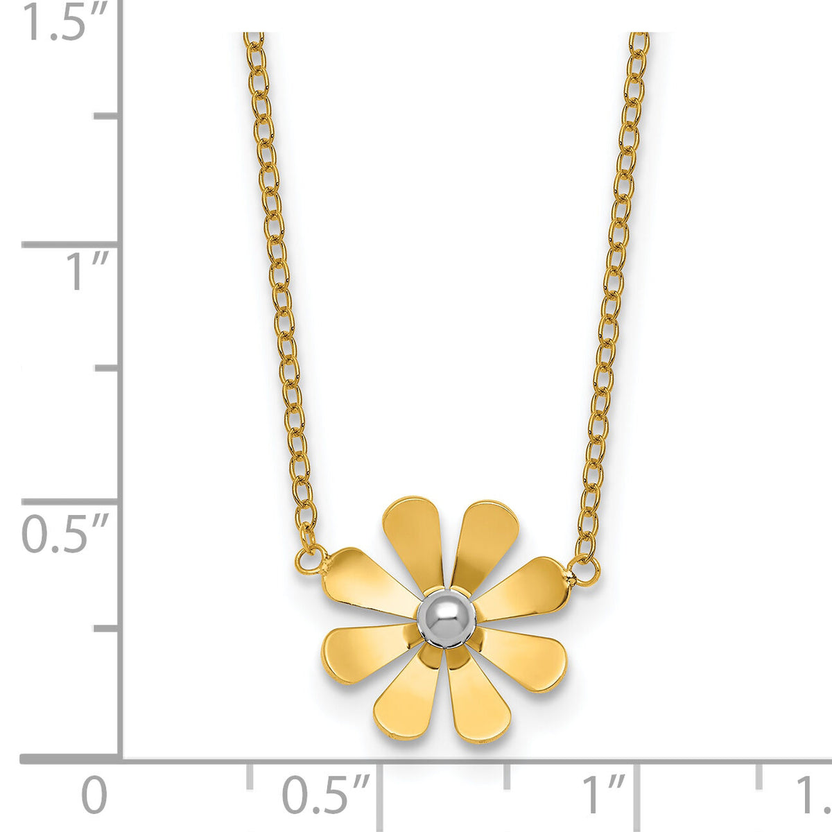 14k w/White Rhodium Polished Daisy 16in With 2in Ext Necklace-SF3282-16