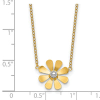 14k w/White Rhodium Polished Daisy 16in With 2in Ext Necklace-SF3282-16