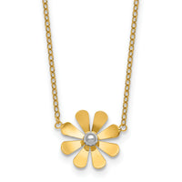 14k w/White Rhodium Polished Daisy 16in With 2in Ext Necklace-SF3282-16