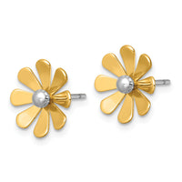 14k w/White Rhodium Polished Daisy Post Earrings-SF3282E