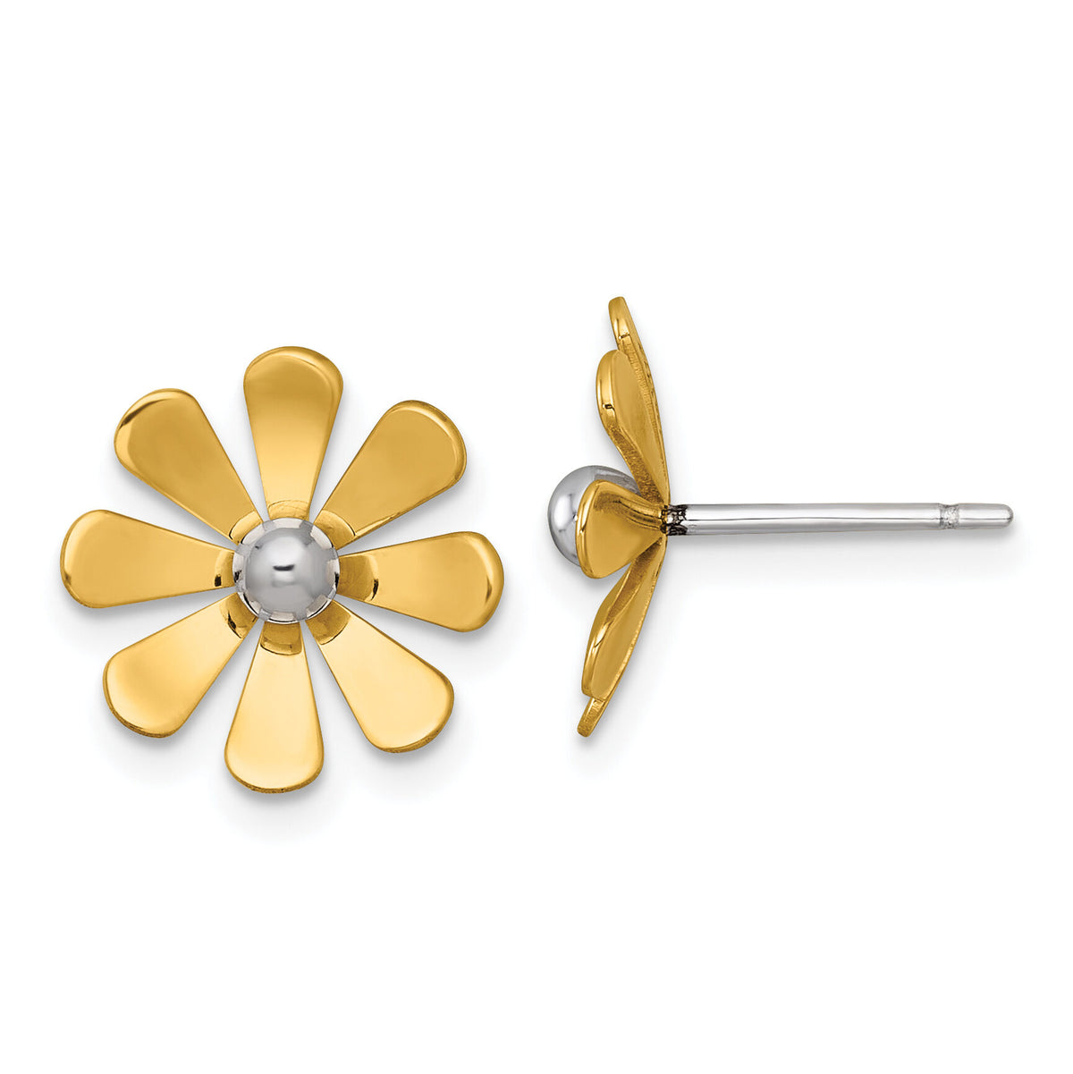 14k w/White Rhodium Polished Daisy Post Earrings-SF3282E