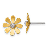 14k w/White Rhodium Polished Daisy Post Earrings-SF3282E