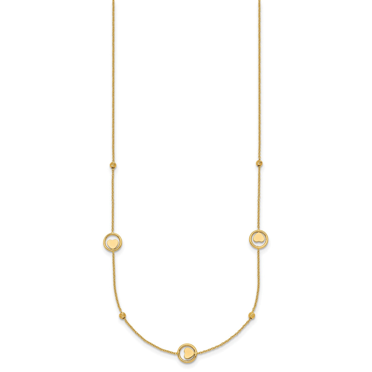 14k Polished Heart in Circle with D/C Beads 16.75in Necklace-SF3283-16.75