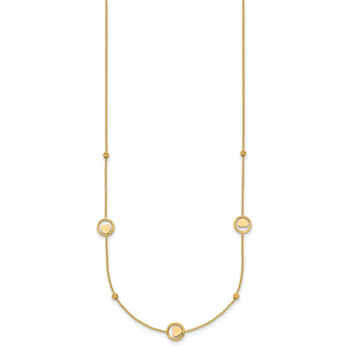 14k Polished Heart in Circle with D/C Beads 16.75in Necklace-SF3283-16.75