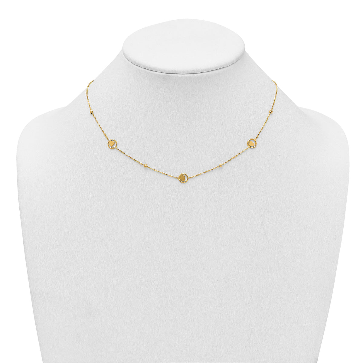 14k Polished Heart in Circle with D/C Beads 16.75in Necklace-SF3283-16.75