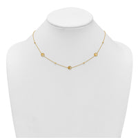 14k Polished Heart in Circle with D/C Beads 16.75in Necklace-SF3283-16.75