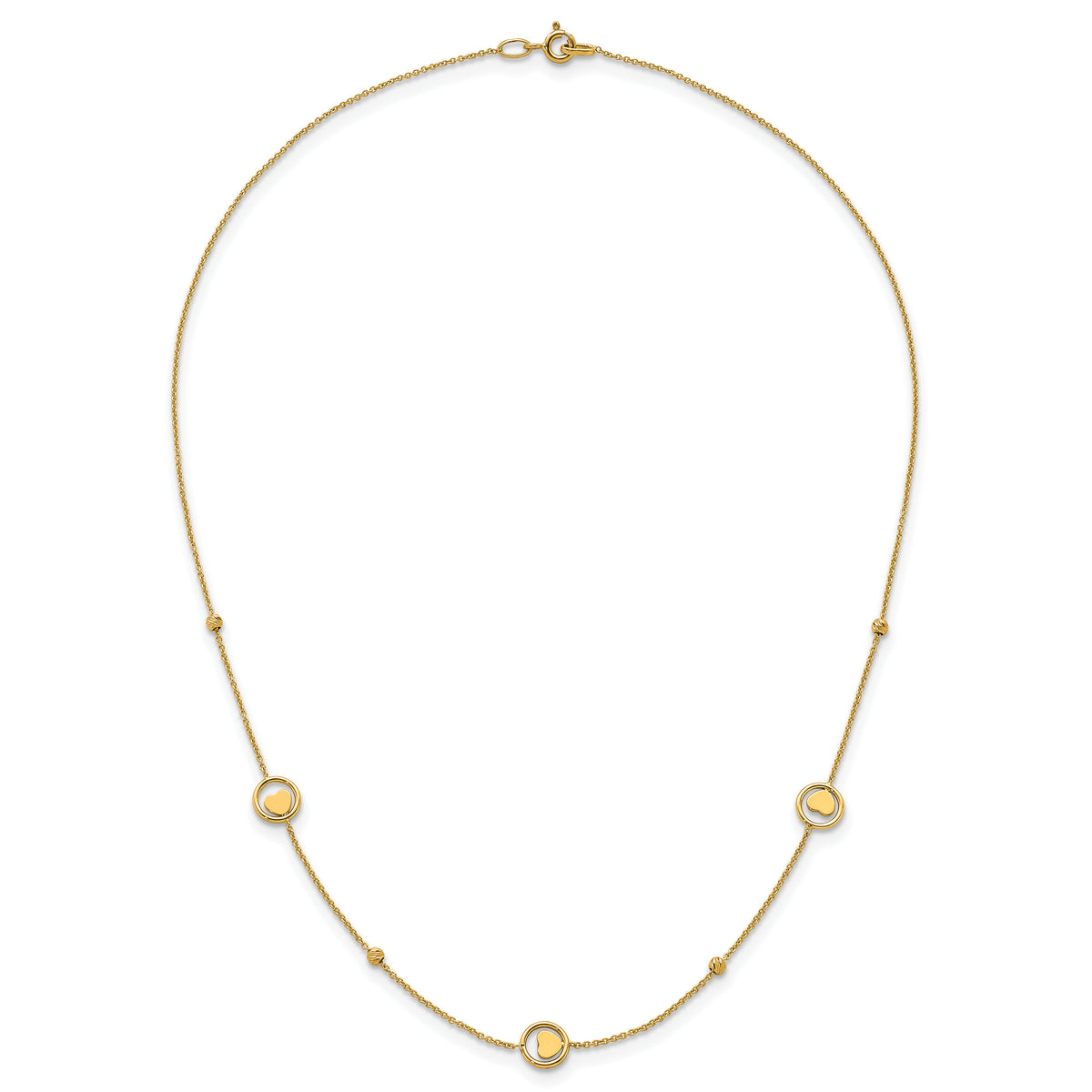 14k Polished Heart in Circle with D/C Beads 16.75in Necklace-SF3283-16.75