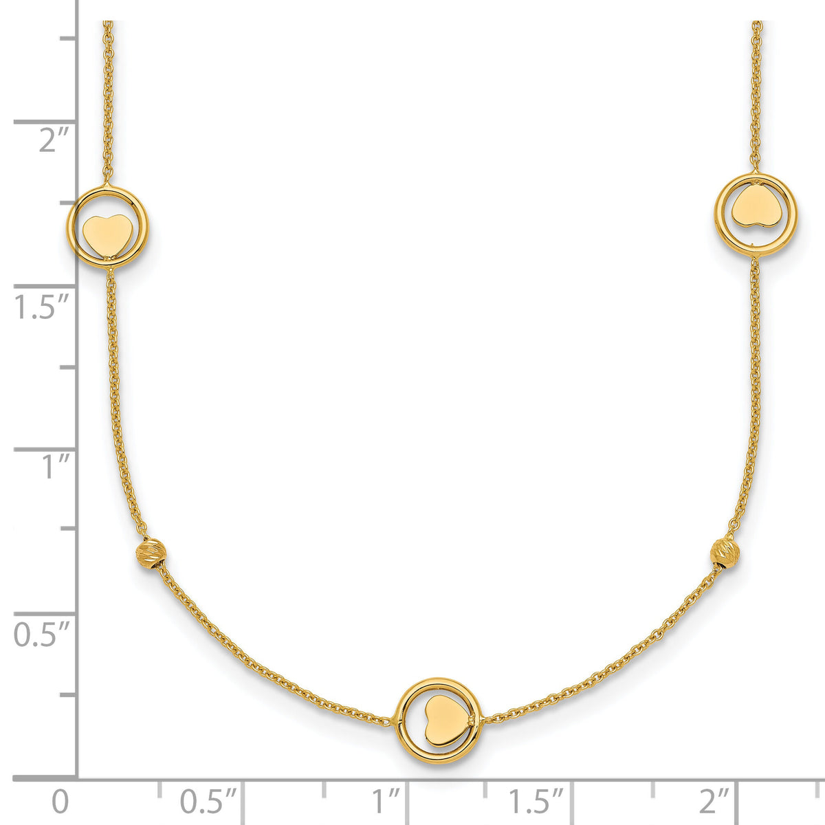 14k Polished Heart in Circle with D/C Beads 16.75in Necklace-SF3283-16.75